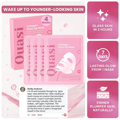 Collagen Glow Up Mask 2.0,Overnight – Hydrating Korean Sheet Mask,Firming & Smoothing Skincare for All Skin Types – 4 Masks